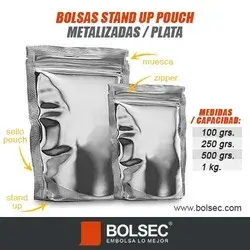 venta de bolsas stand up pouch plata