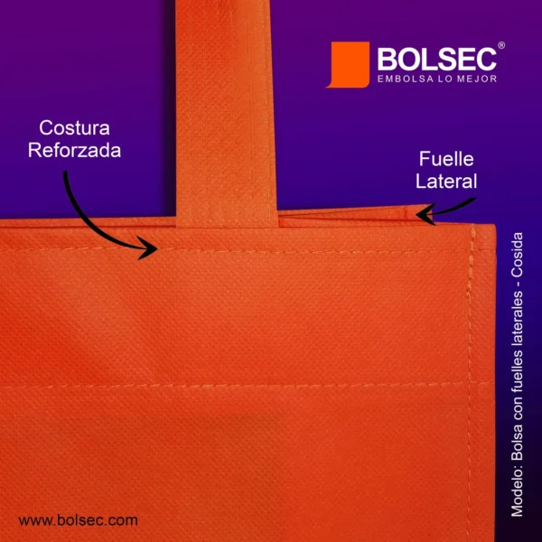 bolsa ecologica de tela non woven con fuelle impresa cocida