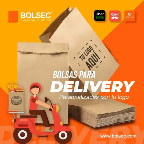 bolsa de papel kraft para envio de comida delivery